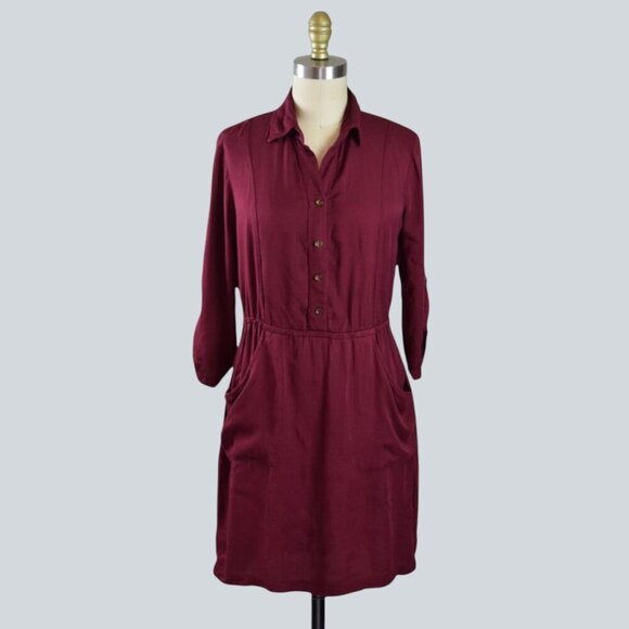 Cacharel Dresses & Skirts - CACHAREL BURGUNDY BUTTON FRONT SHIRT DRESS